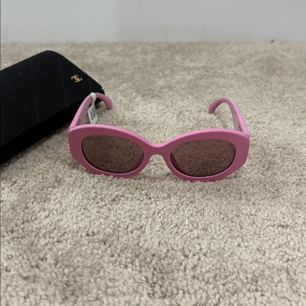 CHANEL Pink Oval Sunglasses